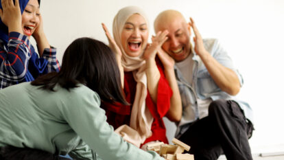 family playing games together