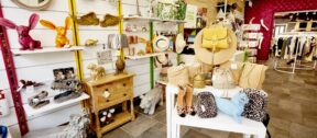 The inside of a YLAA charity shop, with shelves of accessories.