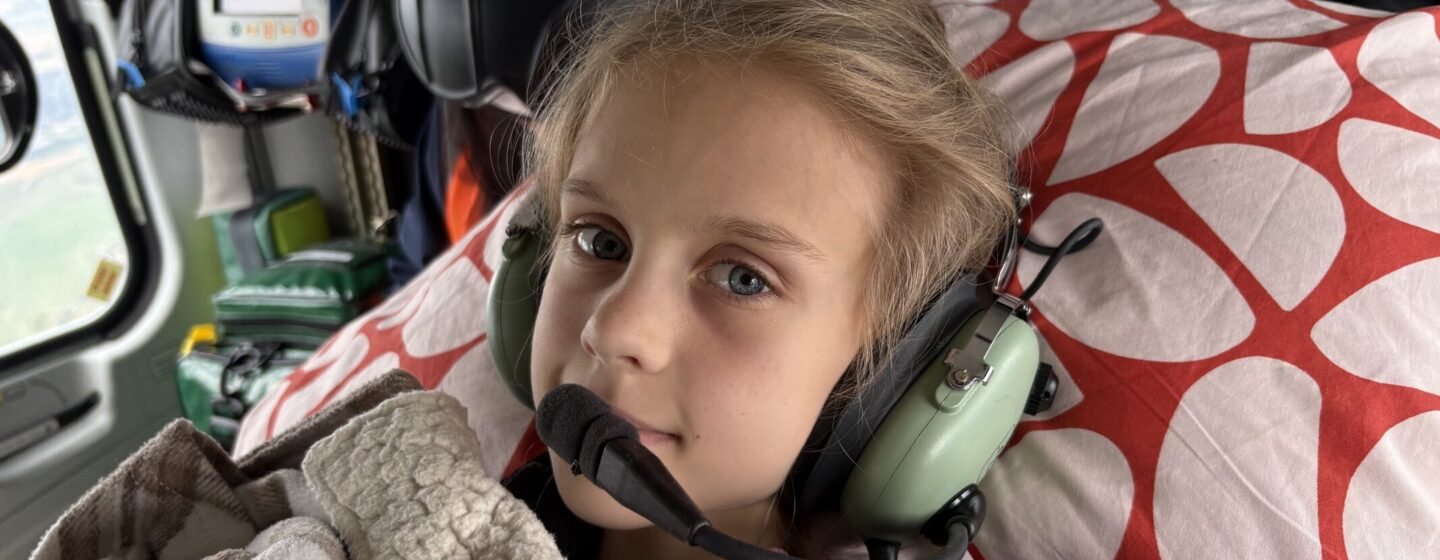 Verity in the helicopter, during her transfer