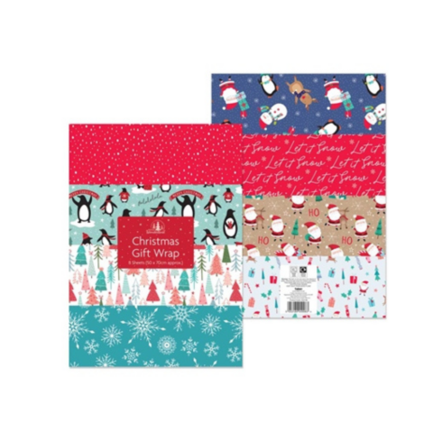 Front of Christmas penguin gift wrap