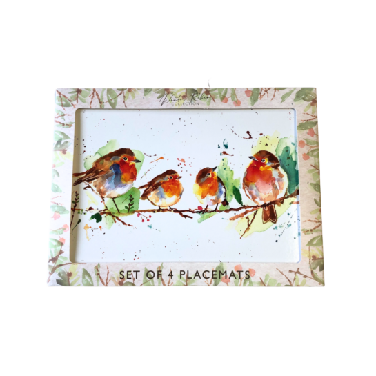 set of 4 winter robin placemats