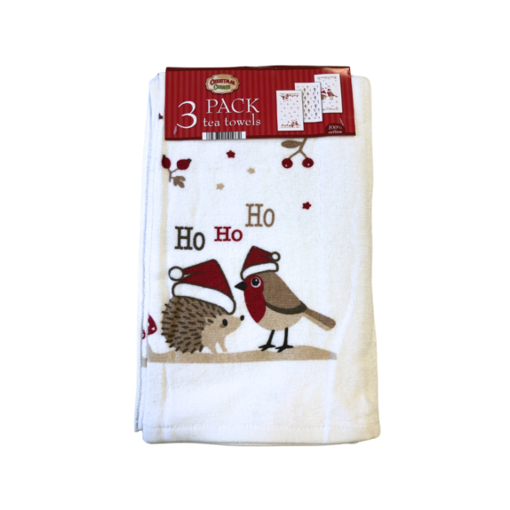 Pack of 3 Robin & Hedgehog Tea Towels