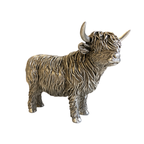 silver highland cow statue
