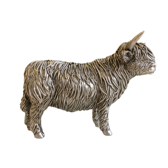 Silver Highland Cow Statue