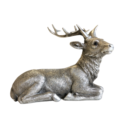 Silver Lying Stag Statue