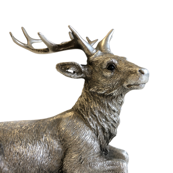 Silver Lying Stag Statue