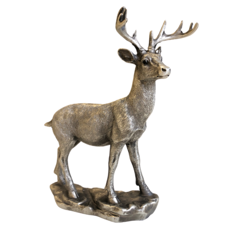 Standing silver deer statue