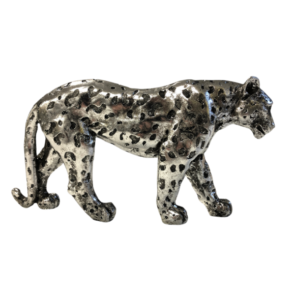 Small Silver Leopard Statue