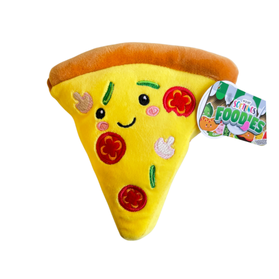 A front facing photo of a pizza plush toy