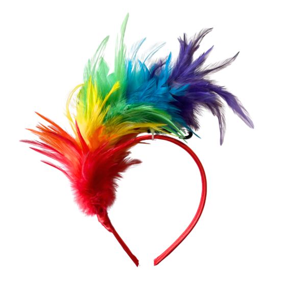 An front on view of the Feather headband, a part of the Pride Month Celebration Set